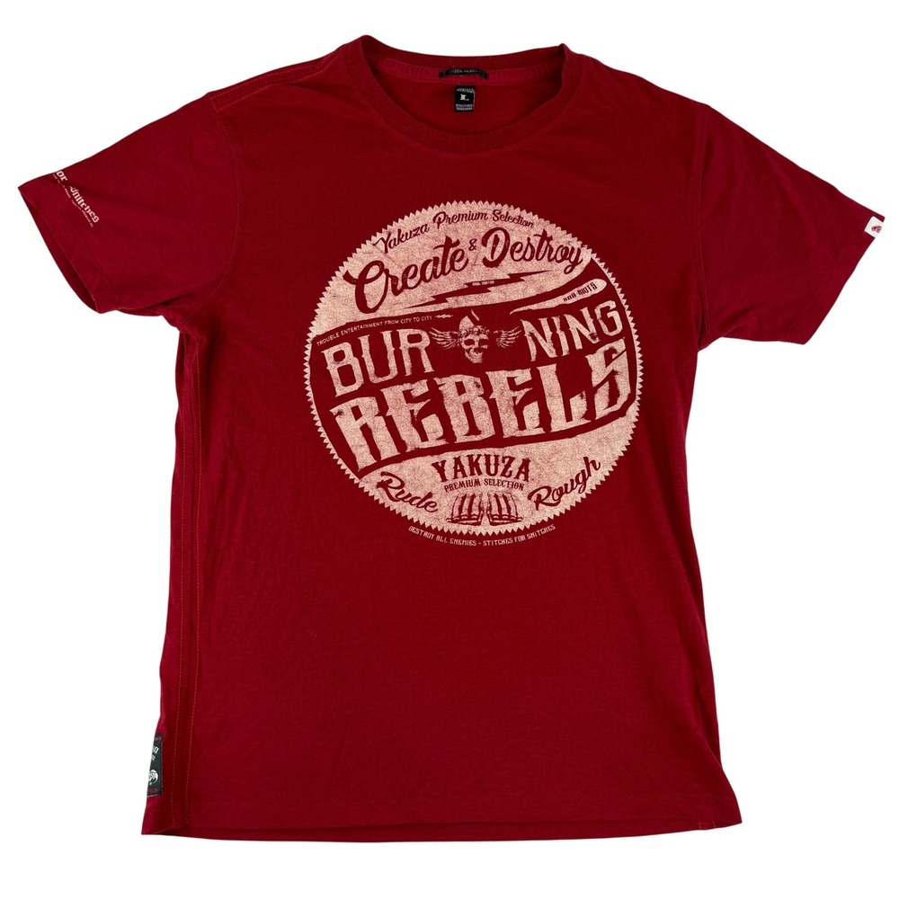 Yakuza Premium Selection T-Shirt Mens L Red Burning Rebels Skull Graphic Tee